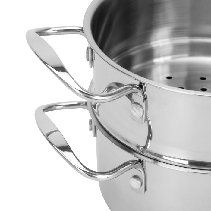 Cooking Pot 1.1L w/Steamer, Stainless Steel Stockpot with Glass Lid 14x7.0cm Mini Cook Series
