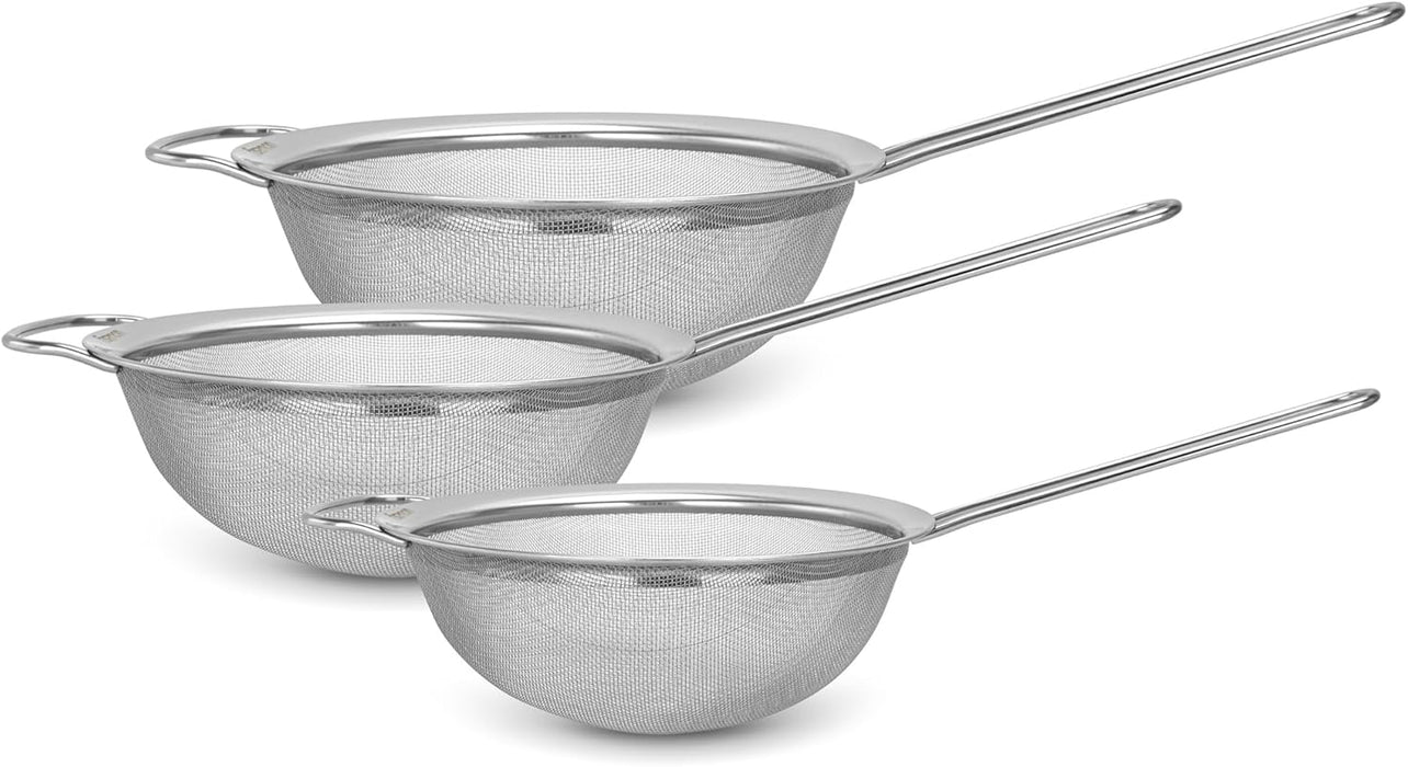 Strainer Sets - 14cm,16cm, 20cm - Stainless Steel Fine Mesh Strainer with Hang Handle