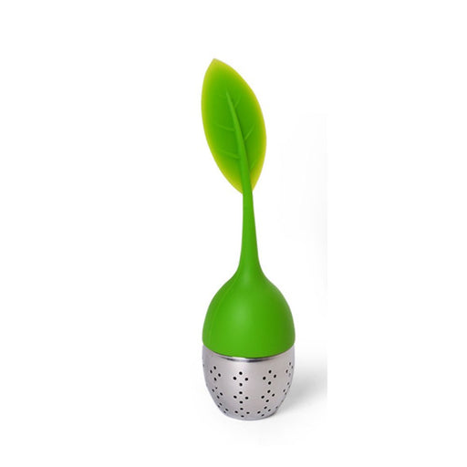Tea Infuser Silicone Handle Stainless Steel Strainer Drip Tray Green