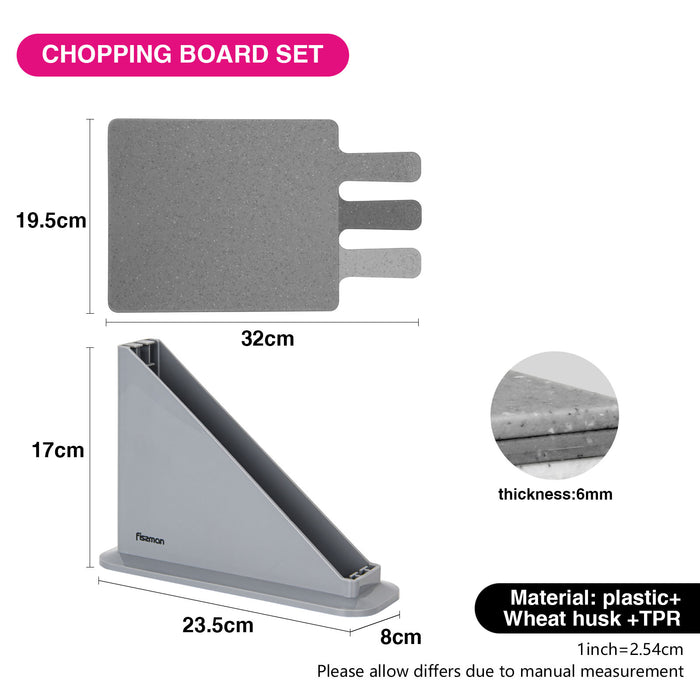 3-Piece Index Cutting Board Set With Handle 32cm (Plastic)