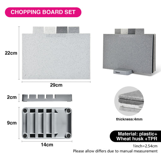 4- Piece Cutting Board Set Non-Slip Marble Coating Chopping Board with Food Icons And Stand