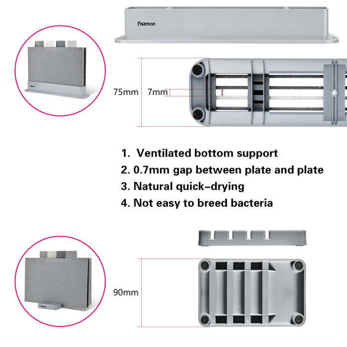 4-Piece Cutting Board with Stand And Food Icon Gray 29cm