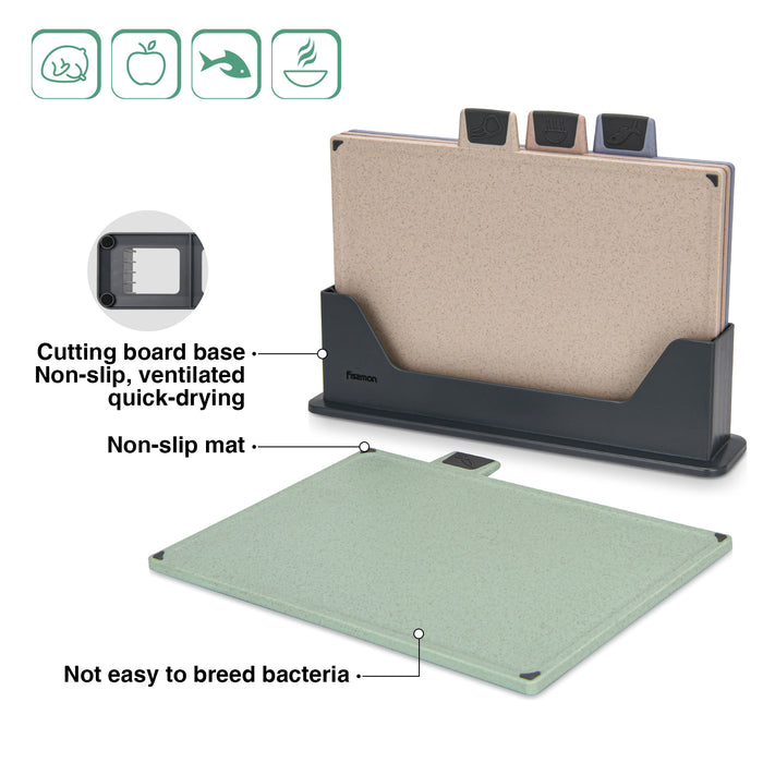 Fissman 4-Piece Cutting Board Set 30cm – Color-Coded with Unique Icons