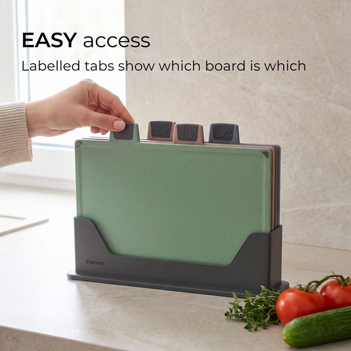 Fissman 4-Piece Cutting Board Set 30cm – Color-Coded with Unique Icons