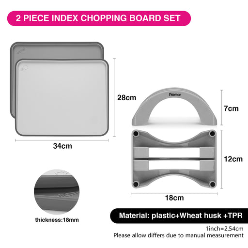 Set of 2 Index Chopping Boards 34x28 cm With Holder Grey (Plastic+ TPR)