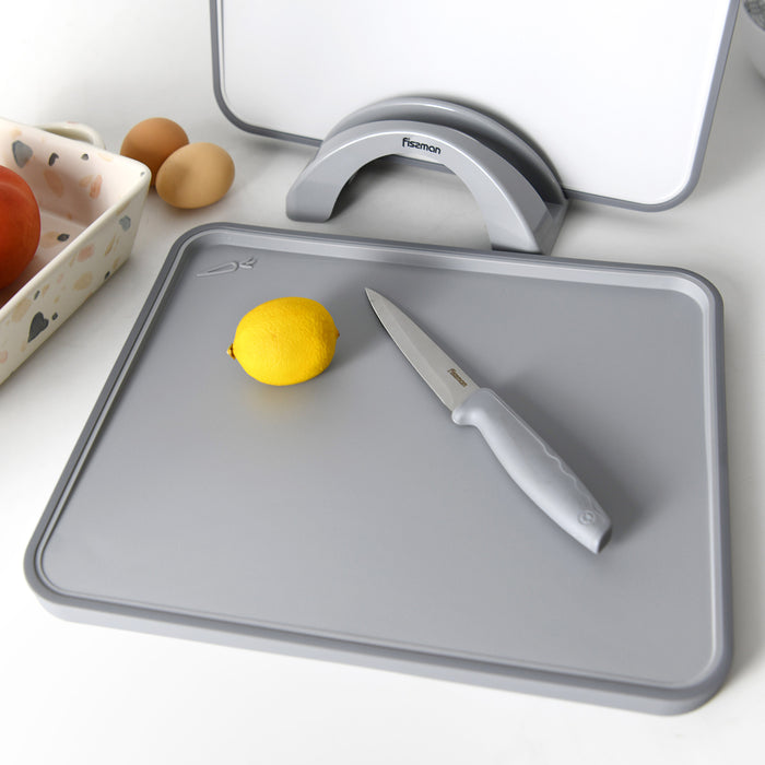 Set of 2 Index Chopping Boards 34x28 cm With Holder Grey (Plastic+ TPR)