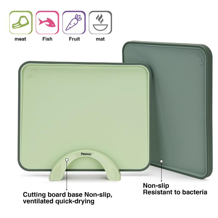 Set of 2 Index Chopping Boards 34x28 cm With Holder Green (Plastic+ TPR)