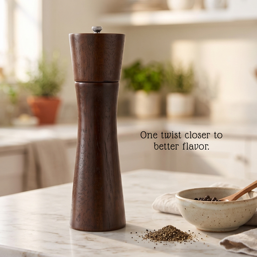Salt and Pepper Mill 21x6cm Flat Top Rook Shape Dark Brown Wooden Style