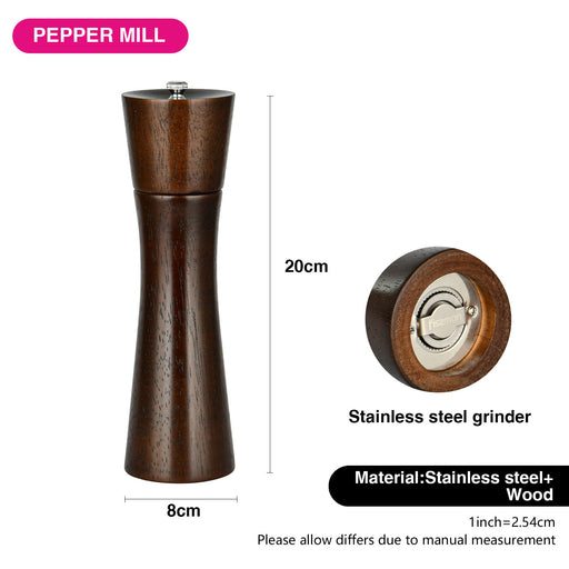 Salt and Pepper Mill 21x6cm Flat Top Rook Shape Dark Brown Wooden Style