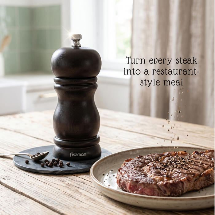 Pepper Mill Rubber Wood Body with S/S Grinder 11cm, Stylish With Simple Design For Restaurant or For Everyday Use, Natural Wood Material, Grinding Mechanism For Peppercorn And Dry Spices