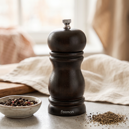 Pepper Mill Rubber Wood Body with S/S Grinder 11cm, Stylish With Simple Design For Restaurant or For Everyday Use, Natural Wood Material, Grinding Mechanism For Peppercorn And Dry Spices