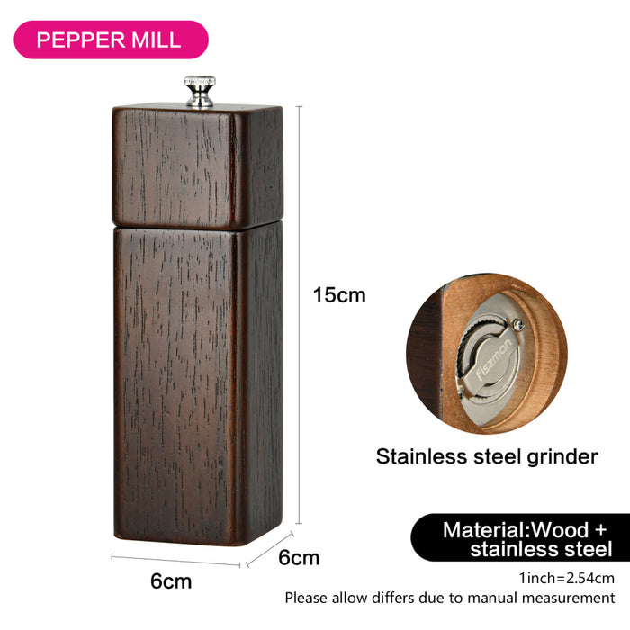 Salt And Pepper Mill Square Wooden Style Dark Brown 16.5 x 5cm