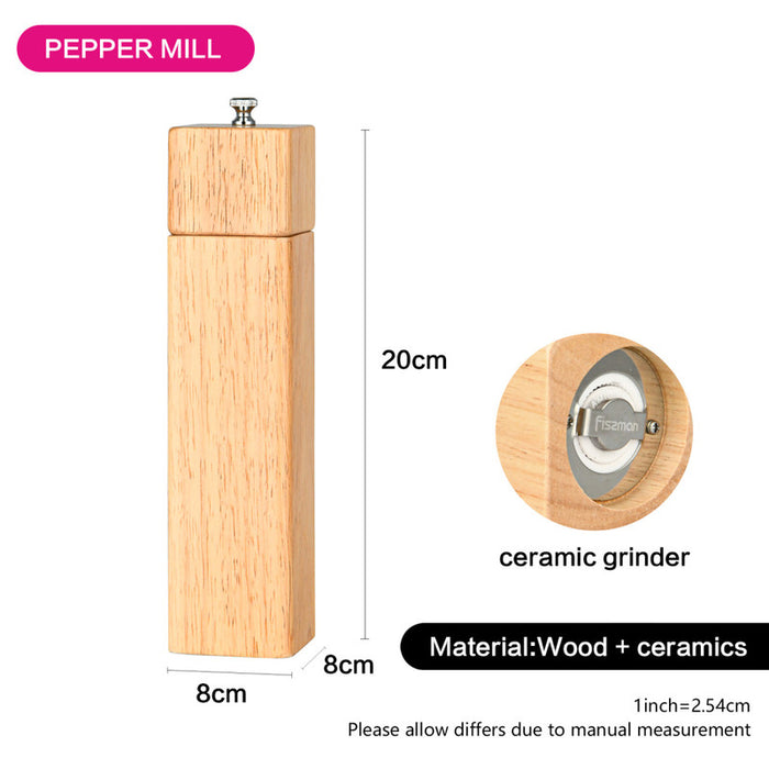 Salt And Pepper Mill Square Wooden Style 21.5x5cm