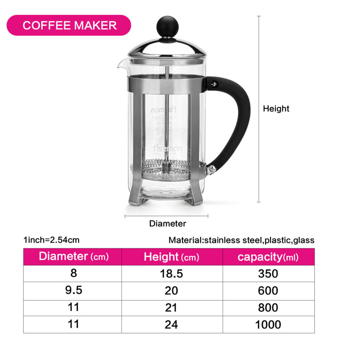 French Press Coffee Maker 600ml Borosilicate Glass Freddo Series