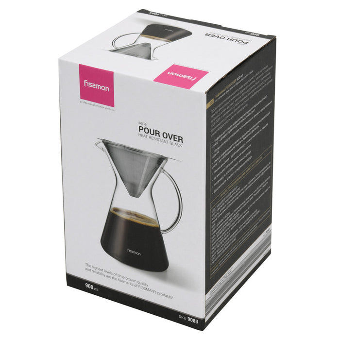 Coffee Pot POUR OVER 900ml With Stainless Steel Filter (Borosilicate Glass)