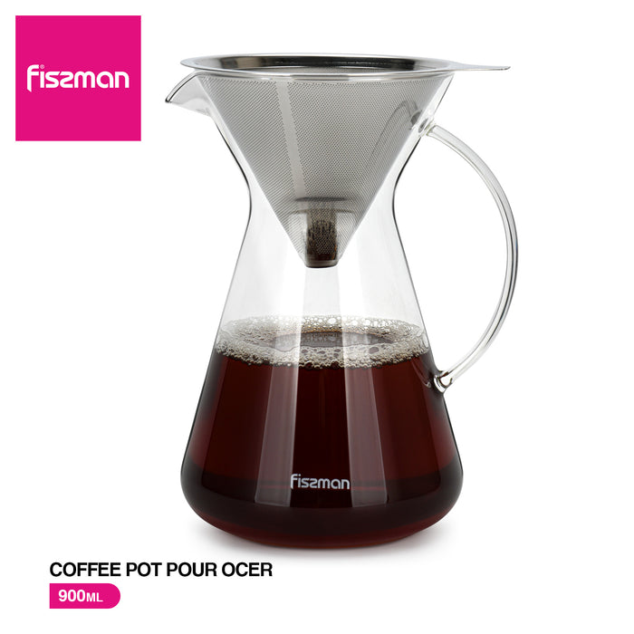 Coffee Pot POUR OVER 900ml With Stainless Steel Filter (Borosilicate Glass)