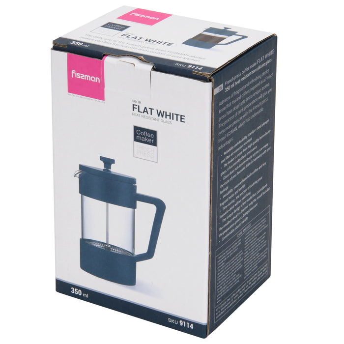 French Press Coffee Maker Flat White 350ml (Borosilicate Glass)