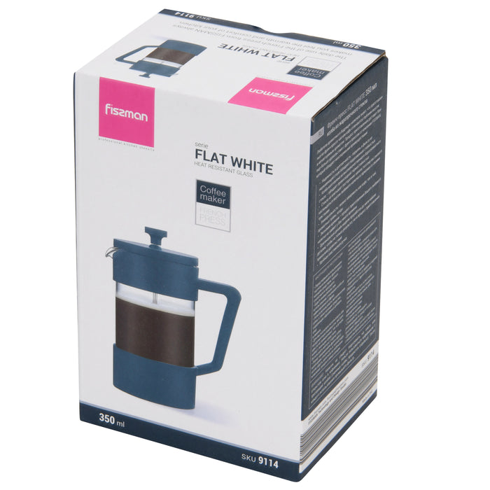 French Press Coffee Maker Flat White 350ml (Borosilicate Glass)