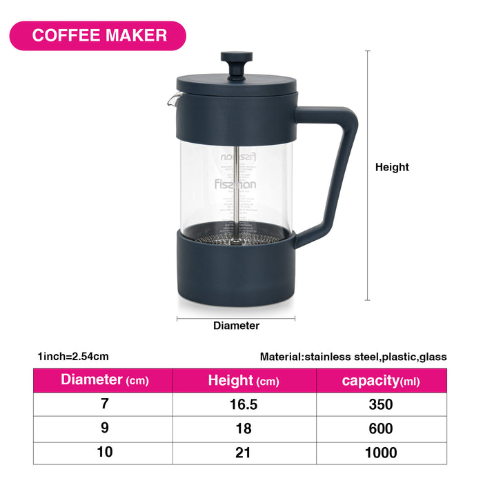 French Press Coffee Maker Flat White 350ml (Borosilicate Glass)