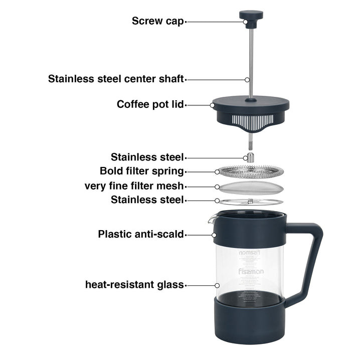 French Press Coffee Maker Flat White 350ml (Borosilicate Glass)