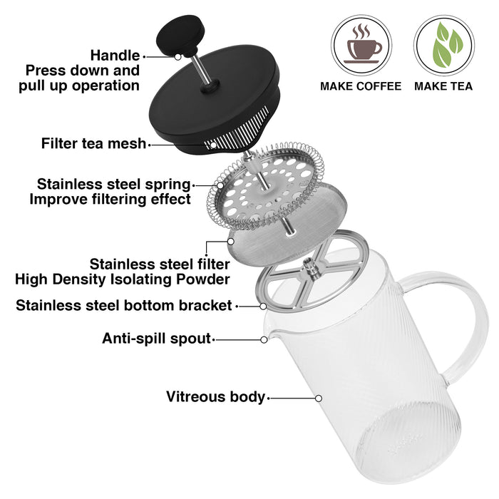 French Press Coffee Maker 350ml Borosilicate Glass