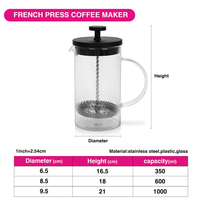 French Press Coffee Maker 350ml Borosilicate Glass