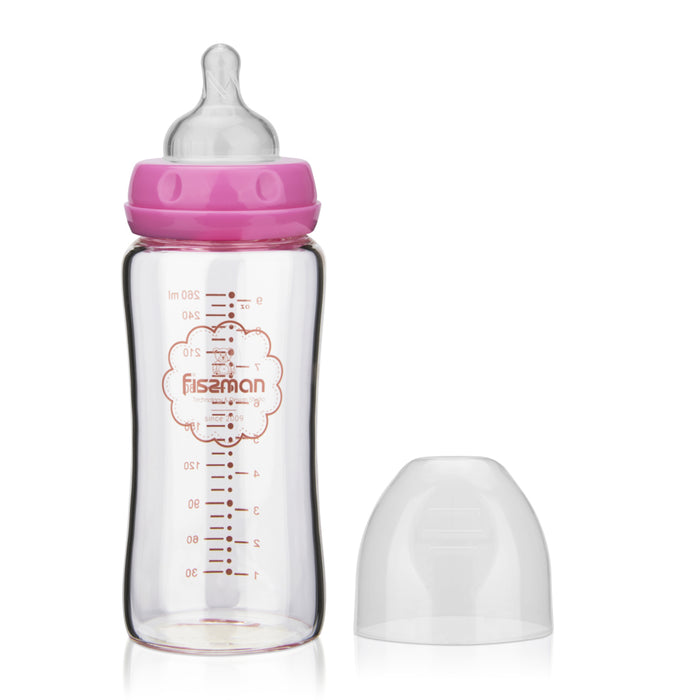 Borosilicate Glass Feeding Bottle With Wide Neck 260ml - Pink