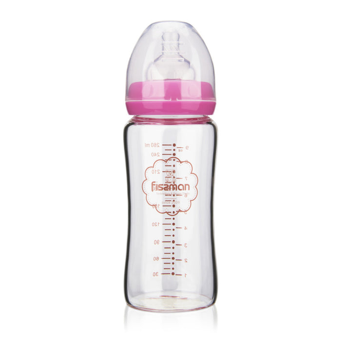 Borosilicate Glass Feeding Bottle With Wide Neck 260ml - Pink