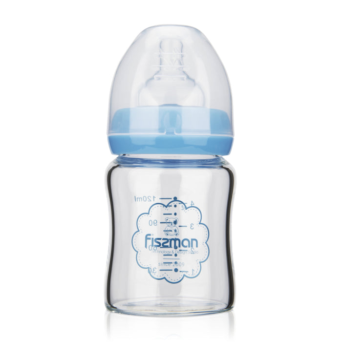 Feeding Bottle With Wide Neck 120ml (Borosilicate Glass) 3+ Months No. 2 Nipple