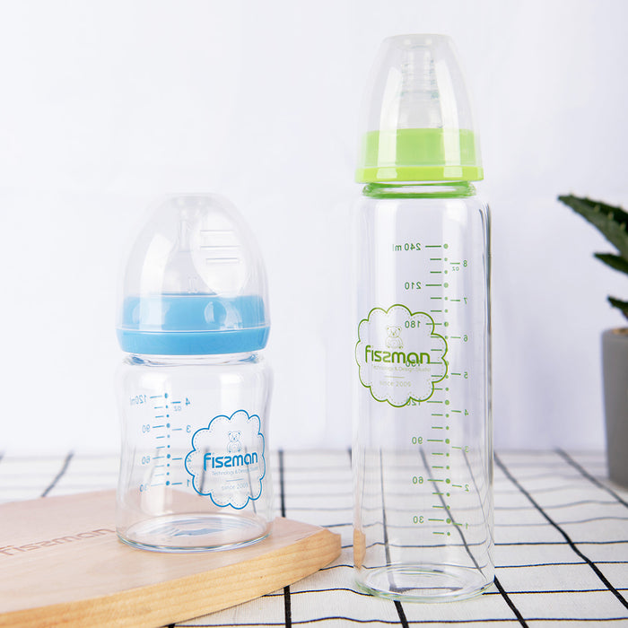 Feeding Bottle With Wide Neck 120ml (Borosilicate Glass) 3+ Months No. 2 Nipple