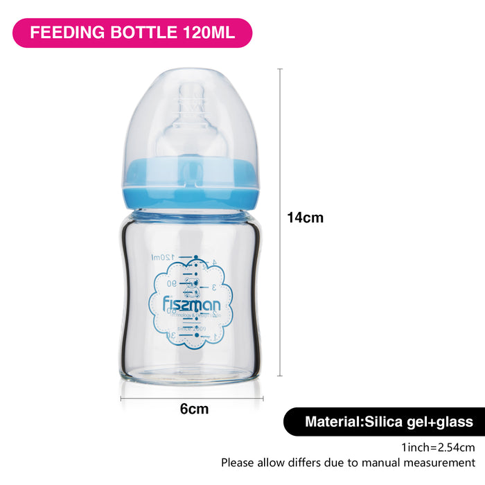 Feeding Bottle With Wide Neck 120ml (Borosilicate Glass) 3+ Months No. 2 Nipple