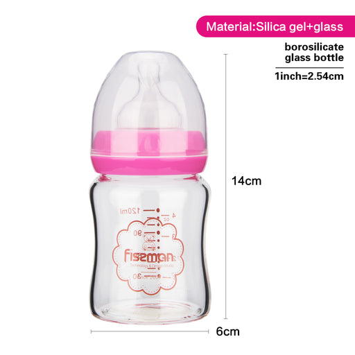 Feeding Bottle 120 ml Borosilicate Glass Pink 3+ Months Number 2 Nipple