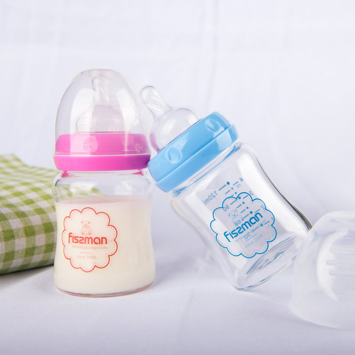 Feeding Bottle With Wide Neck 120ml (Borosilicate Glass) 3+ Months No. 2 Nipple