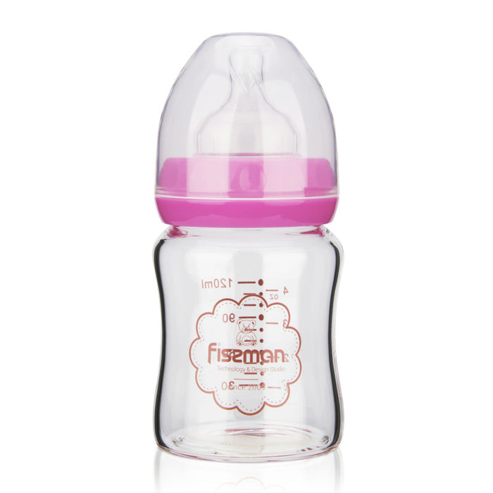 Feeding Bottle 120 ml Borosilicate Glass Pink 3+ Months Number 2 Nipple