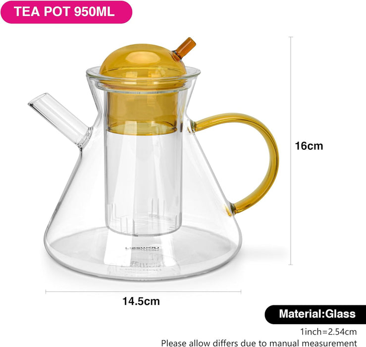 Tea Pot 950ml with Stainless Steel Filter Borosilicate Glass