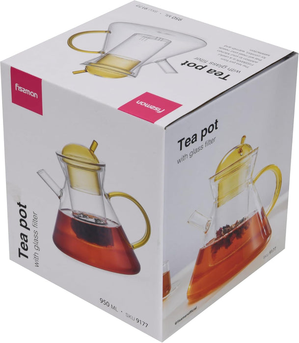 Tea Pot 950ml with Stainless Steel Filter Borosilicate Glass