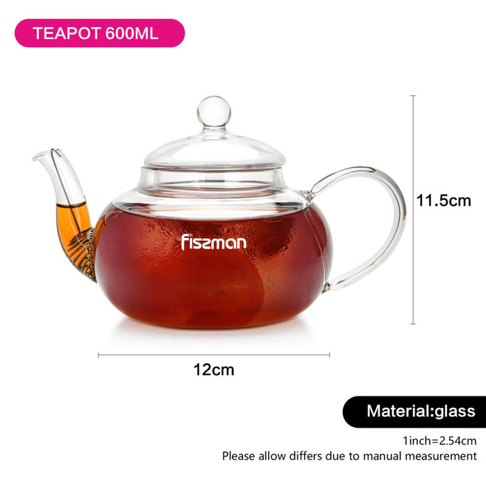Glass Tea Pot 600ml with Heat Resistant Pot with Removable Steel Infuser and Lid