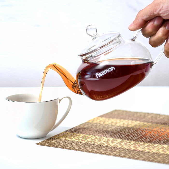 Glass Tea Pot 600ml with Heat Resistant Pot with Removable Steel Infuser and Lid