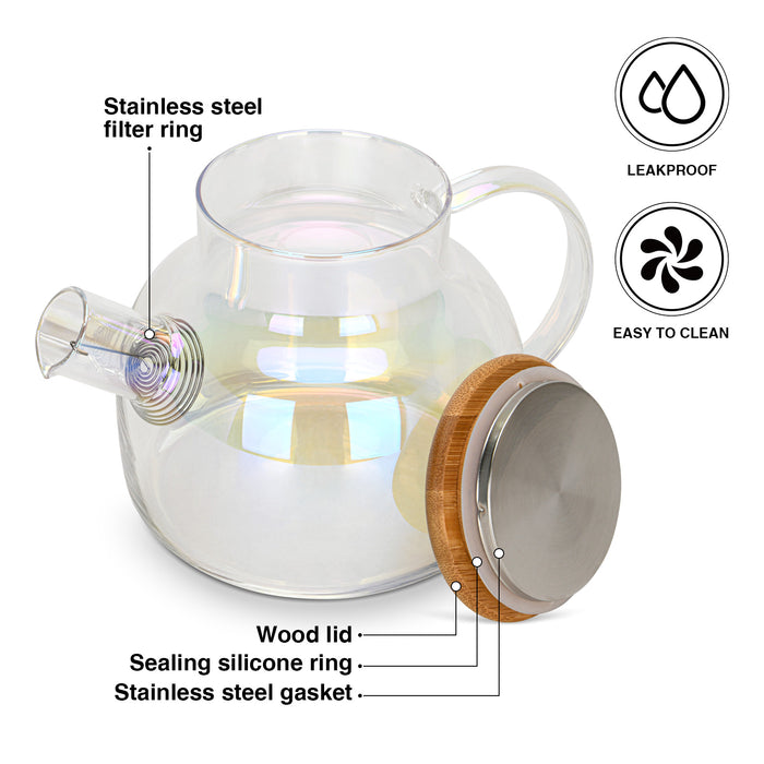 Tea Pot 1000ml With Stainless Steel Filter Borosilicate Glass