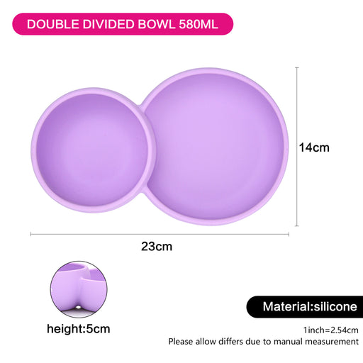 Silicone Double Divided Bowl 24cm with Compartment for Kids Purple