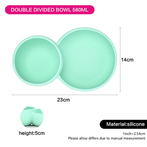 Silicone Double Divided Bowl 24cm with Compartment for Kids Mint Green