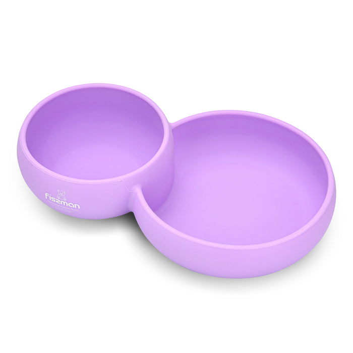 Silicone Double Divided Bowl 24cm with Compartment for Kids Purple