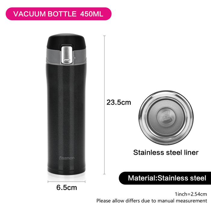 Double Wall Vacuum Travel Mug Black Color Stainless Steel 450ml Travel Mug