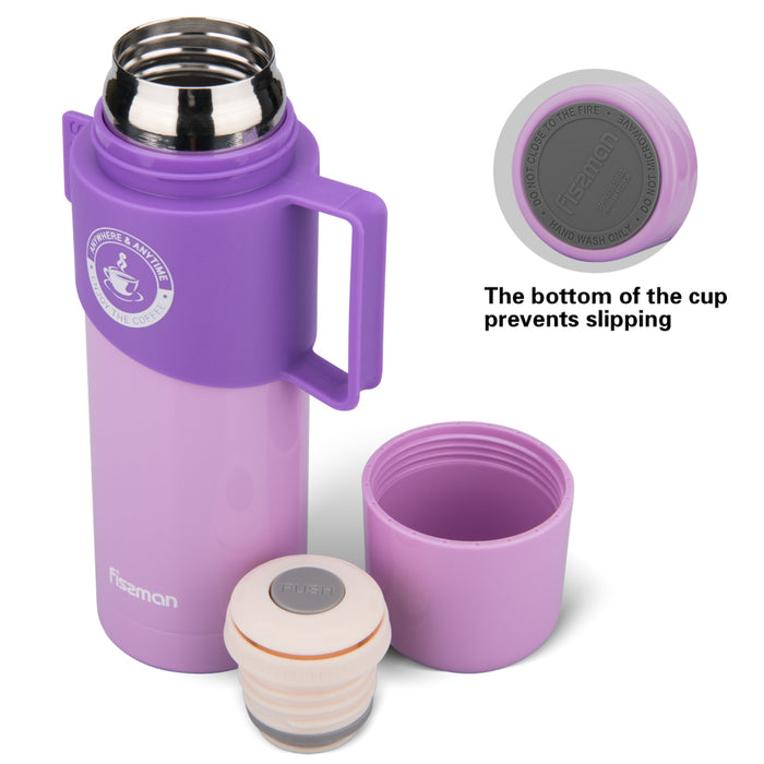 Thermos Flask Stainless Steel Bottle With Non Slip Plastic Handle 350ml Violet