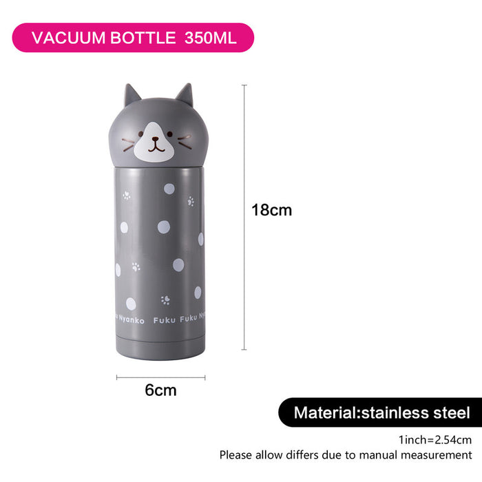 Double Wall Vacuum Bottle 250ml Cat Design Gray (Stainless Steel)