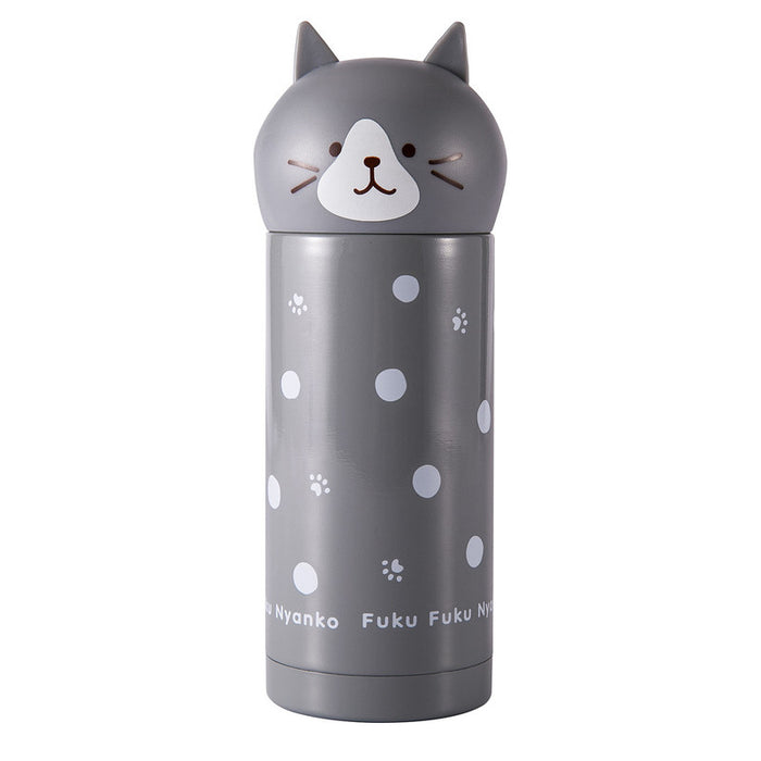 Double Wall Vacuum Bottle 250ml Cat Design Gray (Stainless Steel)