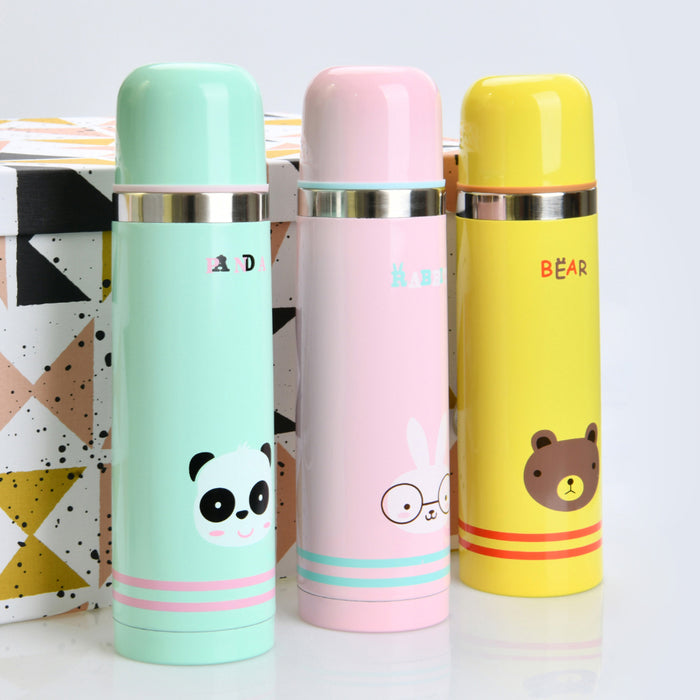 Vacuum Bottle 500ml Stainless Steel Yellow Bear, Cute Thermal Insulated Water Bottle