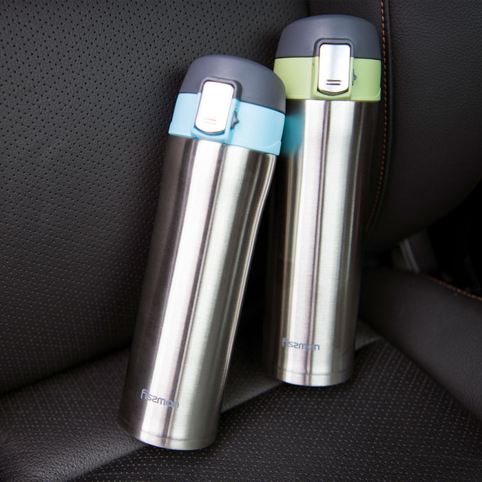 Vacuum Bottle 420ml Stainless Steel Double Wall Thermos Blue- Travel Mug