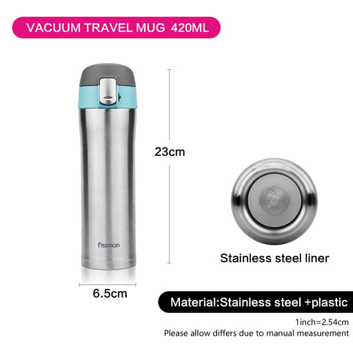 Vacuum Bottle 420ml Stainless Steel Double Wall Thermos Blue