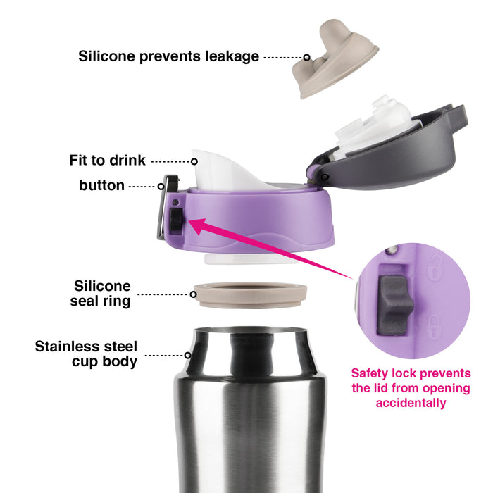 Vacuum Bottle 420ml Stainless Steel Double Wall Thermos Purple